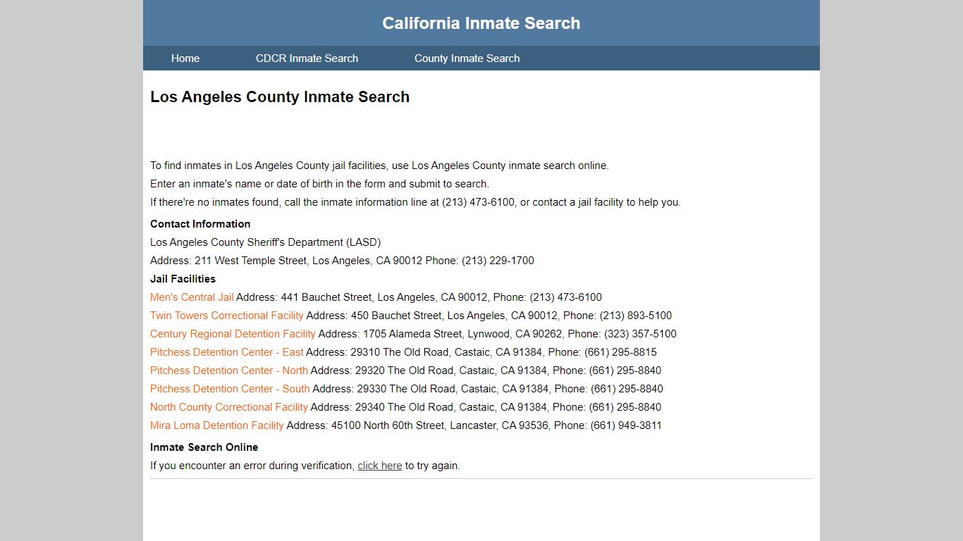 Los Angeles County Inmate Search